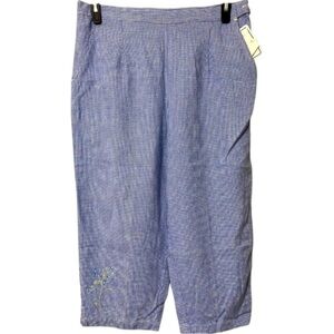 NWT Ericka Linen Rayon pants, Crop, Floral, Embroidered, Wide leg, Plus Sz L​​